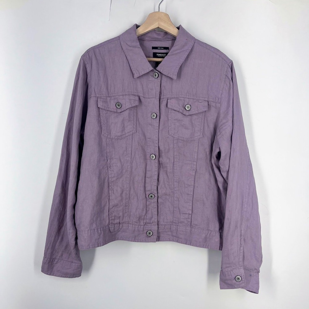 Jones New York Jones & Co Womens XL Lavender 100% Linen Trucker Jacket NWT